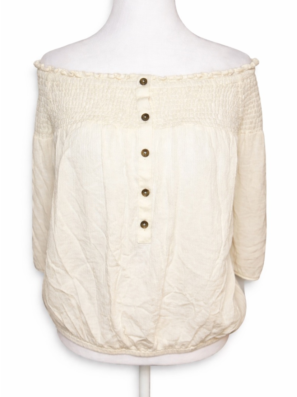 Torrid Ivory Smocked Off Shoulder Blouse Size 1 Flowy Boho Top